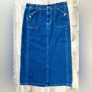 Vintage Jean Maxi Skirt White Stag Women's Size 8 Classic Denim Slit Pockets EUC